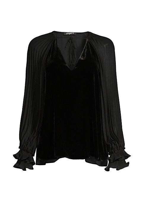 Velvet Chiffon Peasant Top