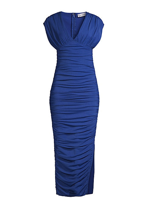 Ruched V-Neck Midi Dress