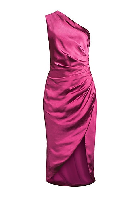 Satin Ruching One-Shoulder Dress