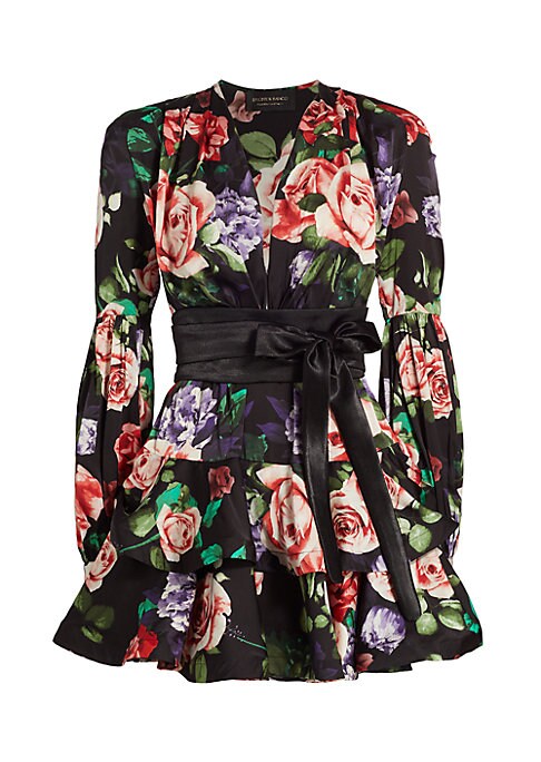 Floral Satin Ruffle Dress