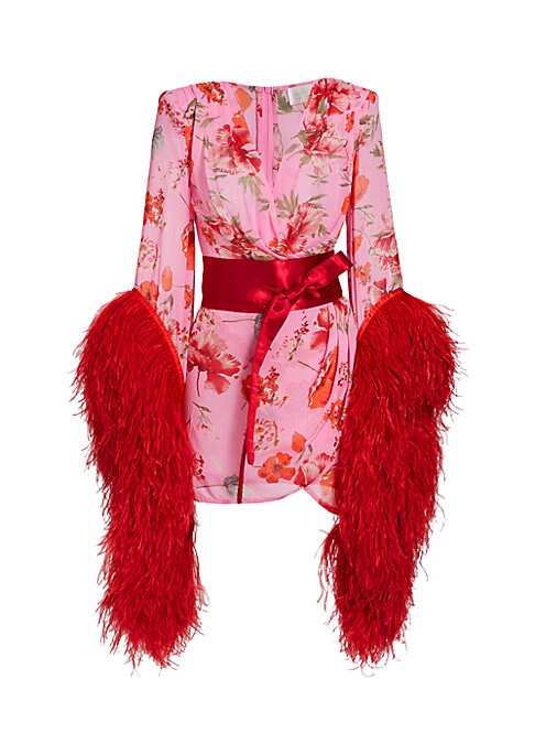 Feathered Floral Minidress