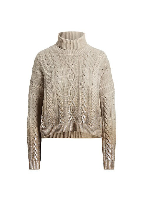 Metallic Cable Turtleneck Sweater