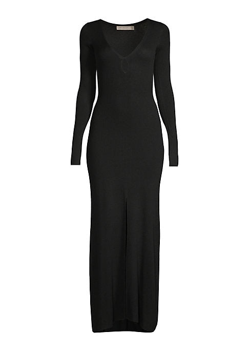 Ribbed V-Neck Long Dress