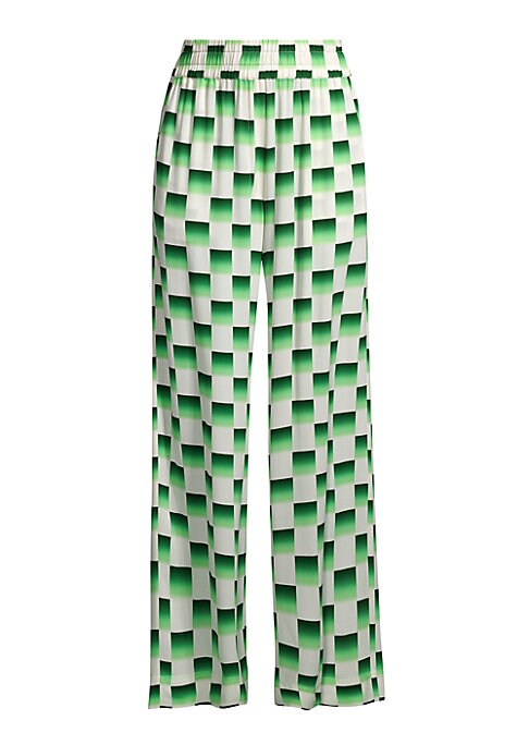Silk Checkered Wide-Leg Pants