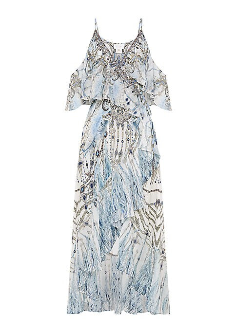 Feather Ruffle Midi Dress