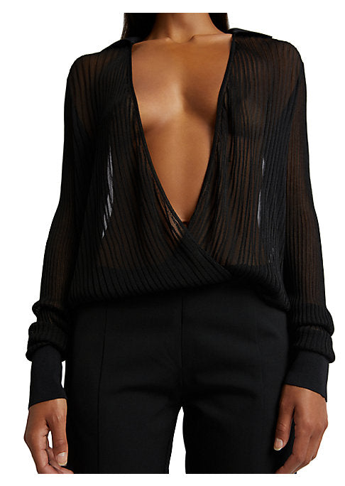 Sheer V-Neck Bodysuit