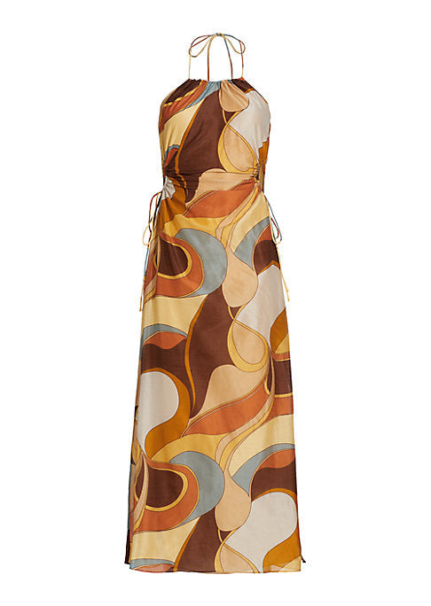 Geometric Silk Halter Dress