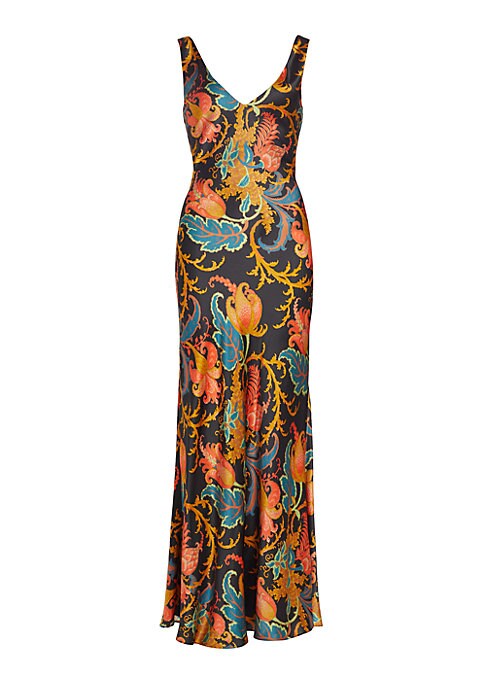 Floral V-neck Silk Dress