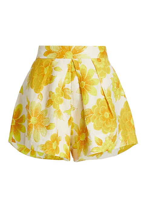 Floral Pleat Linen Shorts