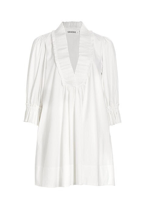 V-Neck Pleat Mini Dress