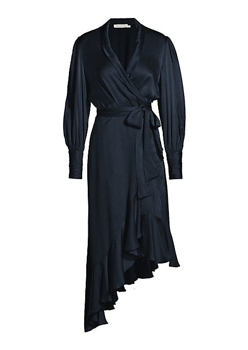 Silk Wrap Midi Dress