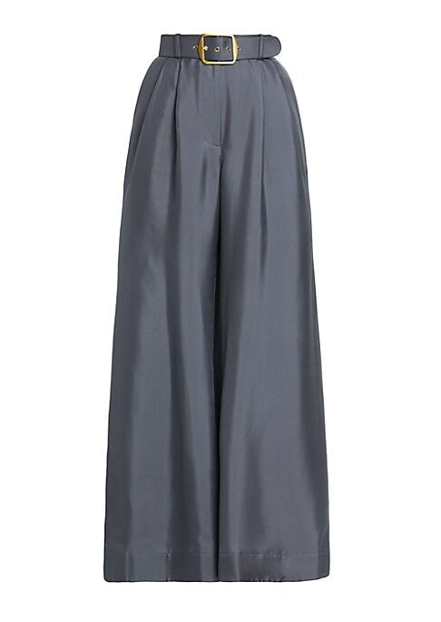 Silk Pleat Wide-Leg Trousers