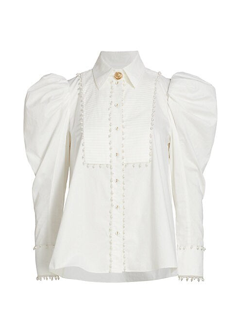 Chic Pearl Puff Blouse