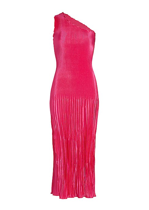 Satin One-Shoulder Pleat Dress