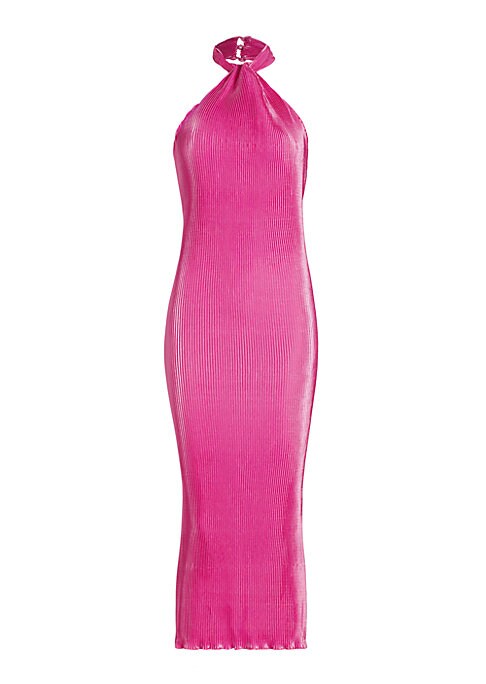 Satin Pleated Halter Dress
