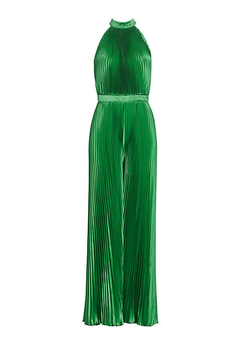 Satin Pleat Wide-Leg Jumpsuit