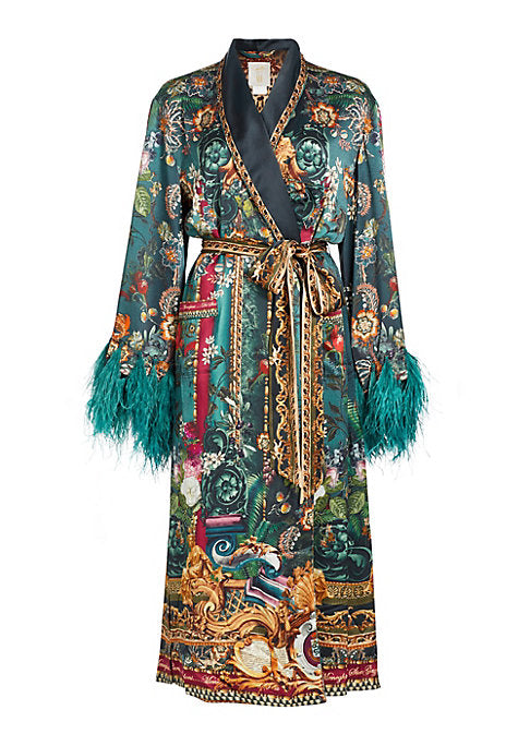Feathered Luxe Silk Robe